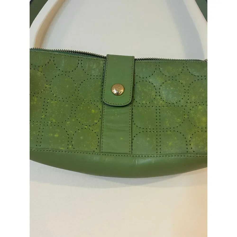 Kate Spade green perforated leather shoulder bag classic Y2K
